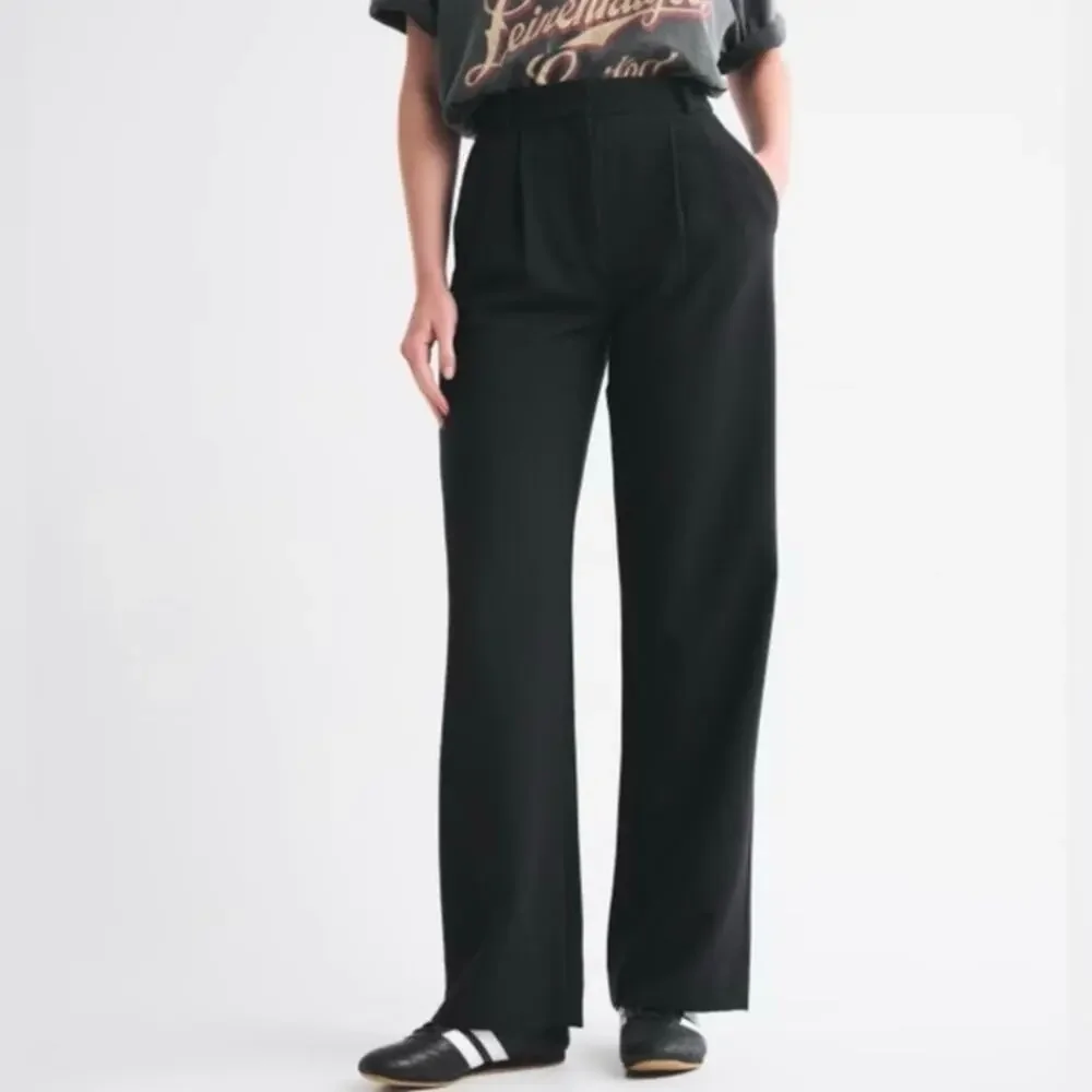 Abercrombie & Fitch Sz 31/12 Short Black Pleated Wide Leg Trouser Pants Classic